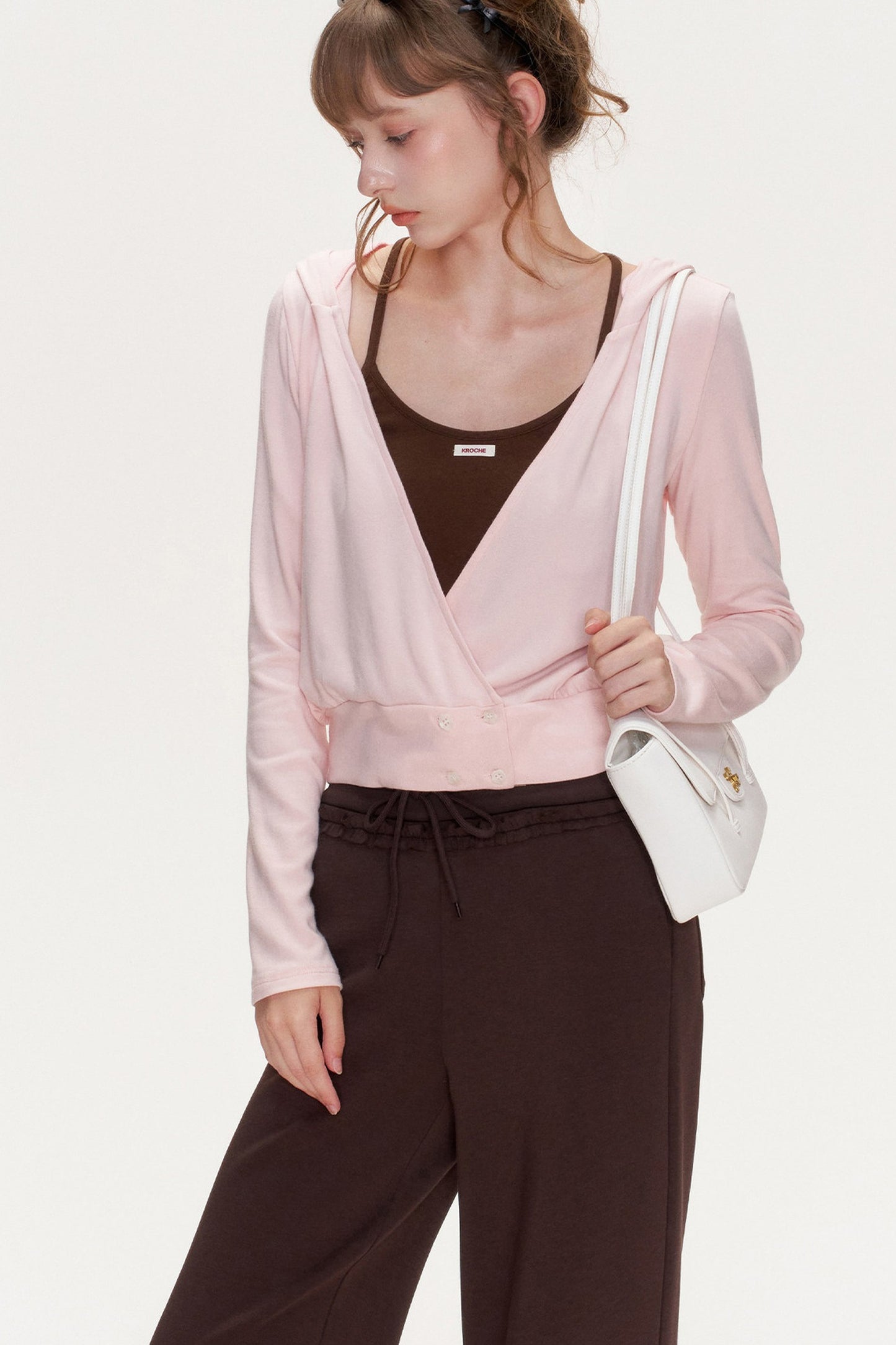 T-shirt a righe a maniche lunghe con scollo a V incrociato