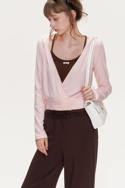 T-shirt a righe a maniche lunghe con scollo a V incrociato