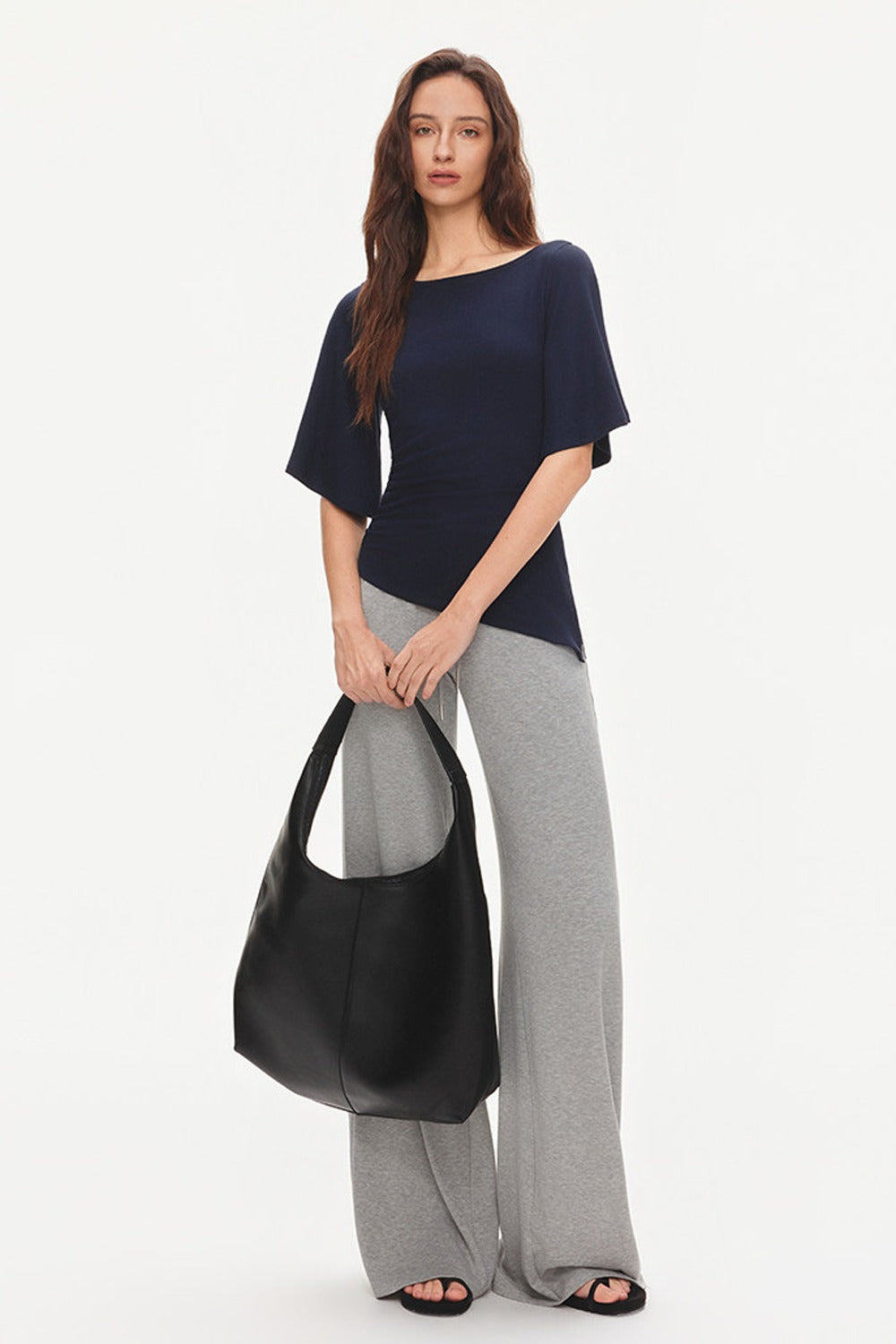Ruched Modal Cotton Top and Wide-Leg Pants Set-Up