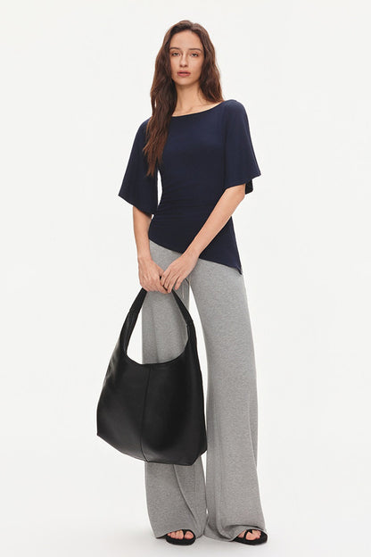 Ruched Modal Cotton Top and Wide-Leg Pants Set-Up