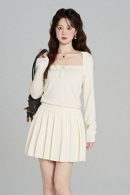 Square Neck Knit Top and Skirt Set-Up