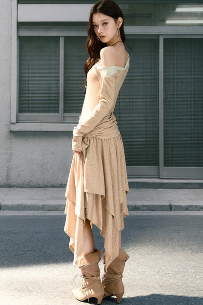 Long-Sleeved Asymmetrical Knitted Dress