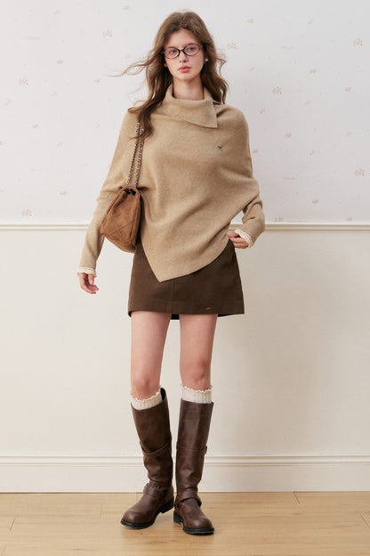 Batwing Sleeve Folded Neck Sweater