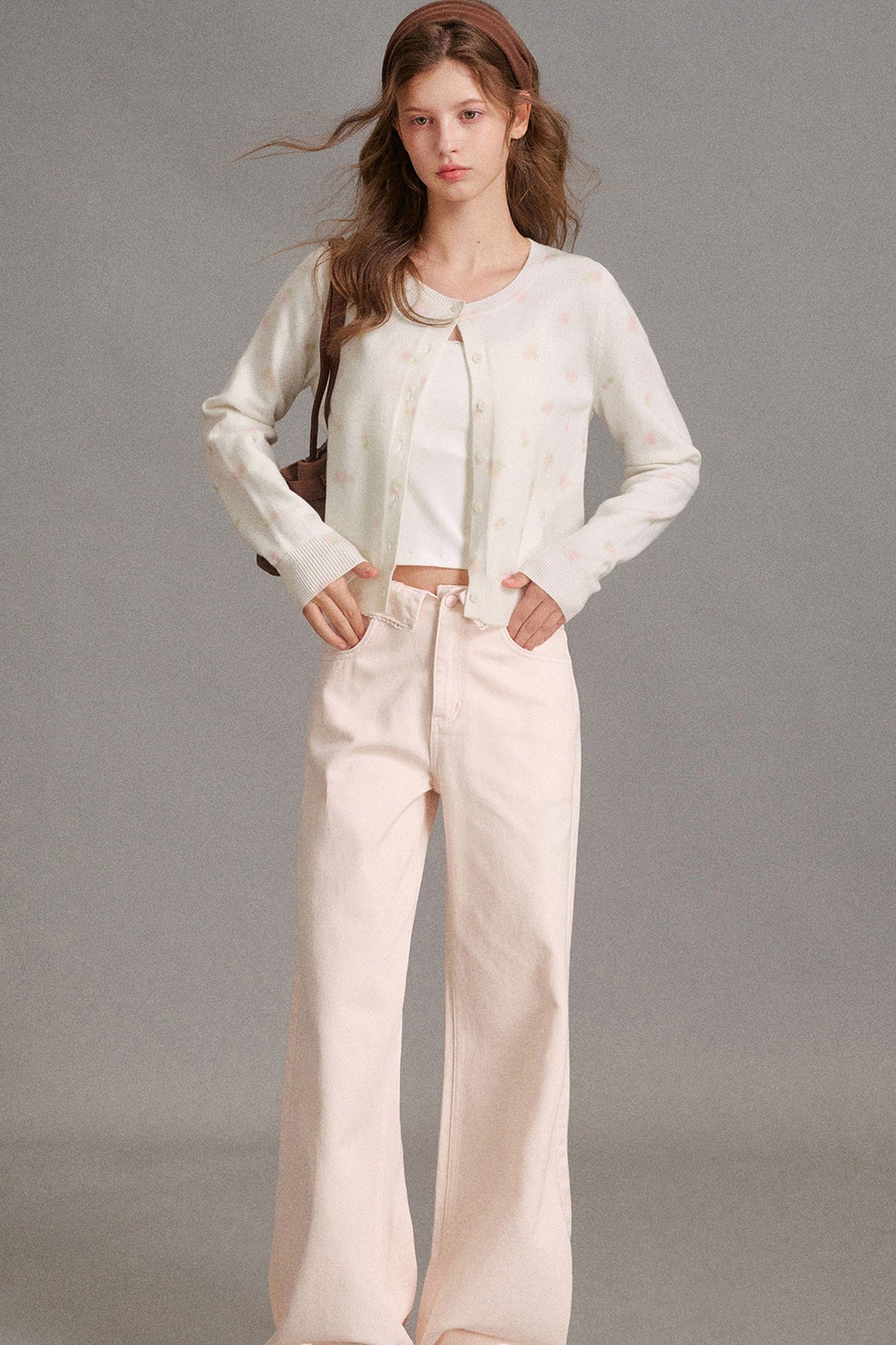 Long-Sleeved Hand-Painted Rose Cardigan