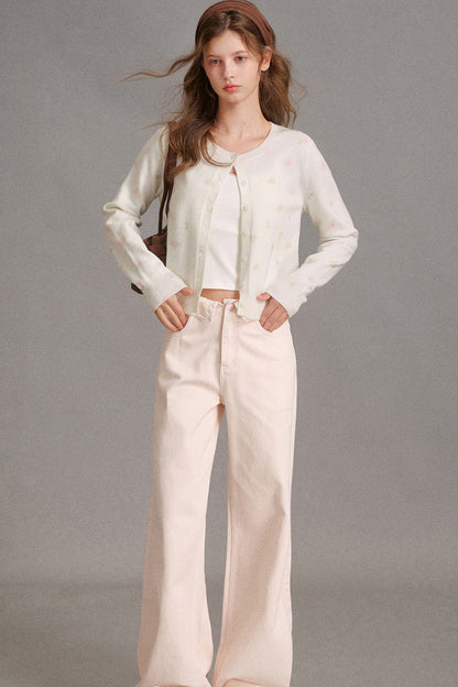 Long-Sleeved Hand-Painted Rose Cardigan