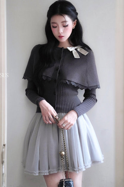 Layered-Look Knit Sweater and Skirt Set-Up