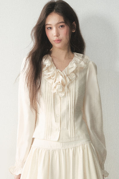 Ruffled Lyocell Shirt and Skirt Set-Up