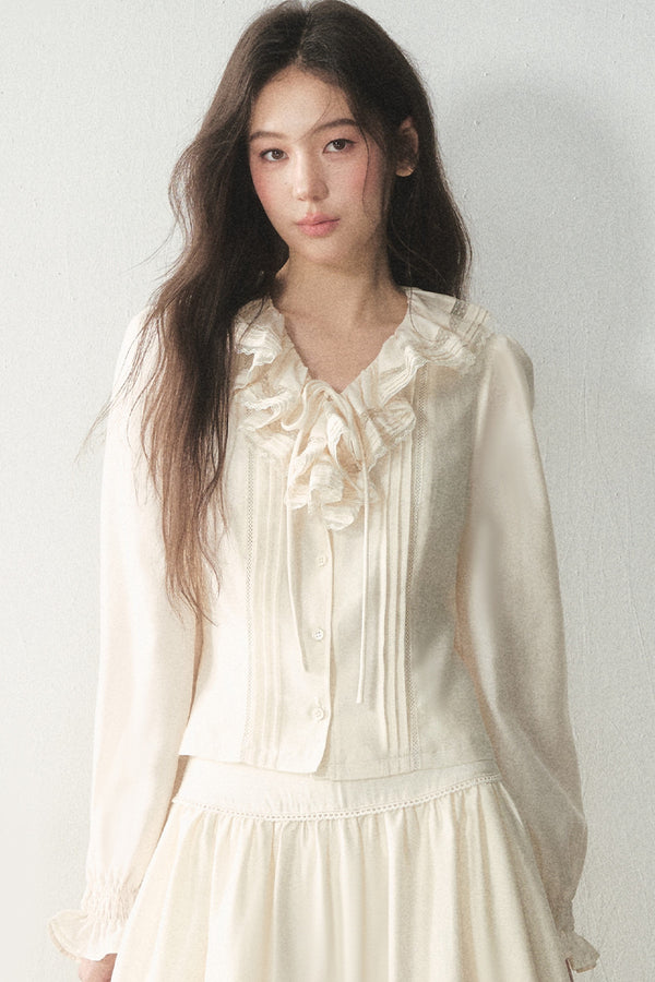 Ruffled Lyocell Shirt and Skirt Set-Up
