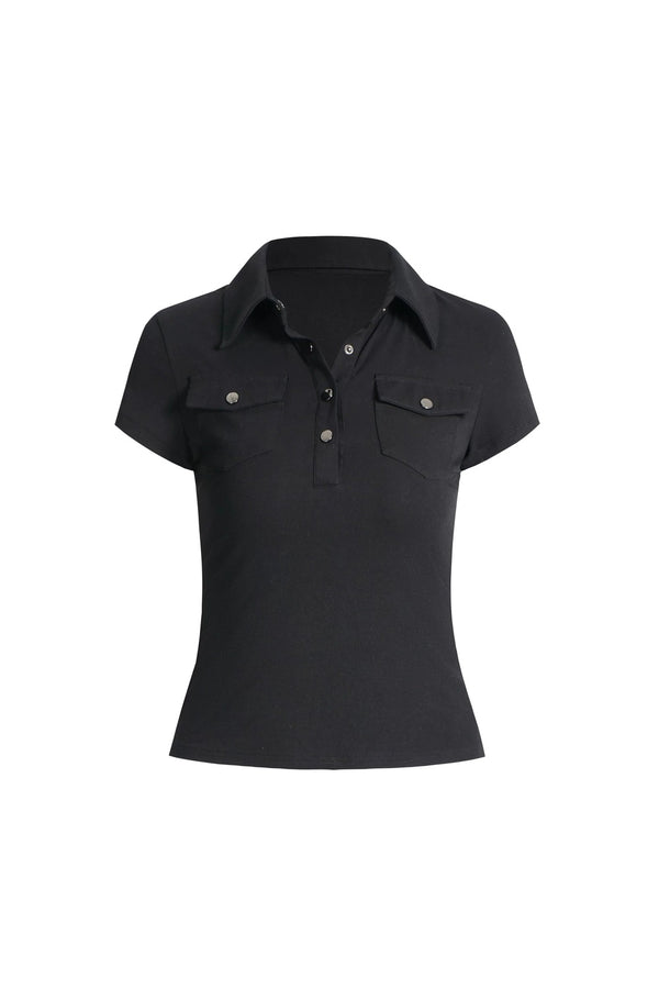 Black Polo Collar Top