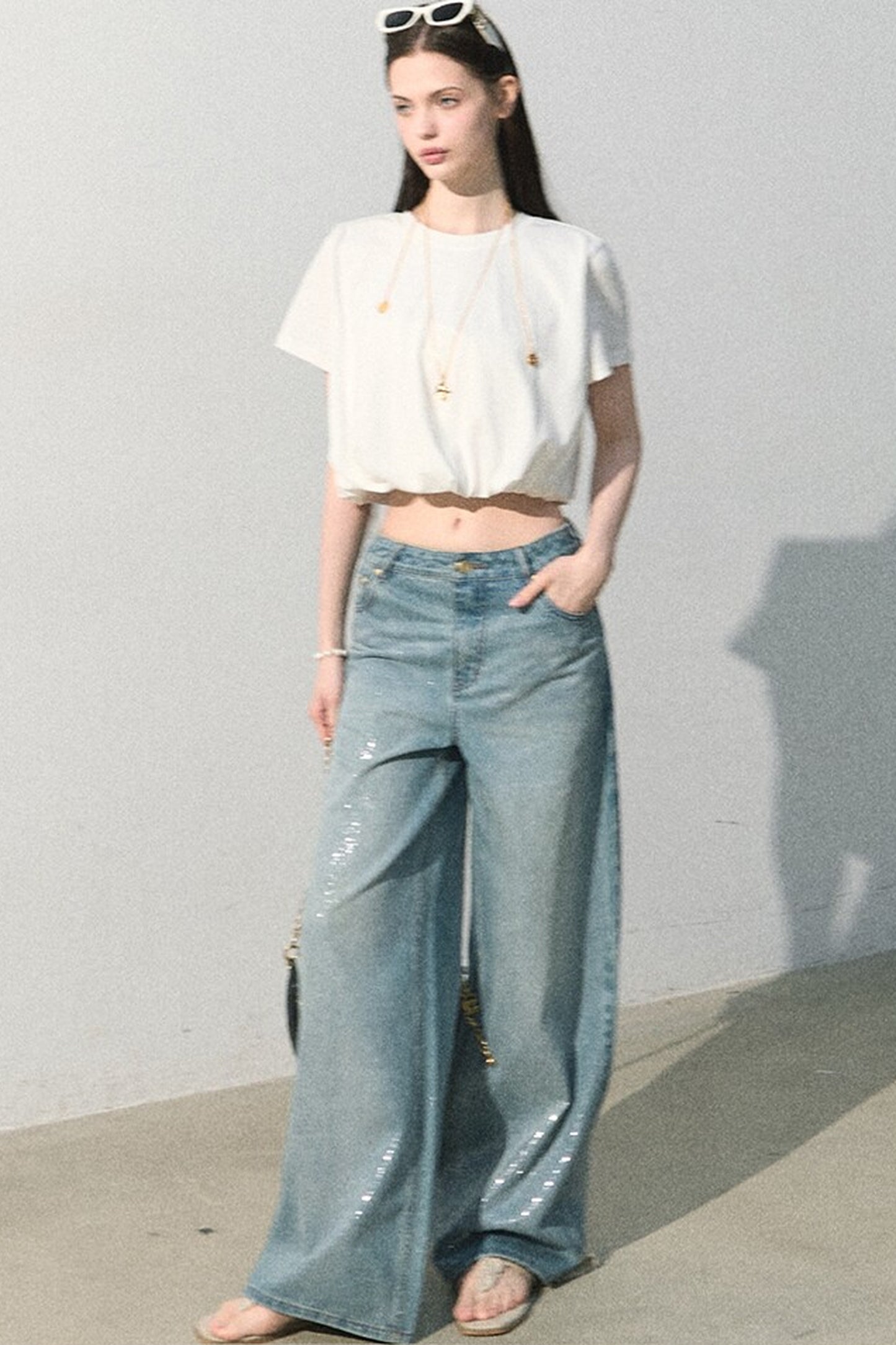 Blusa in lino plissettata a bocciolo