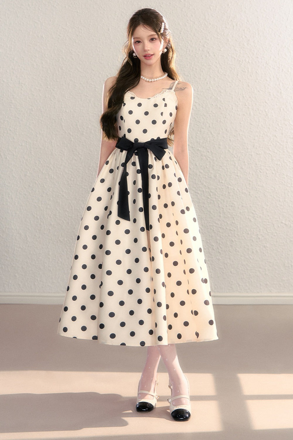 Satin Polka Dot Bow Tie Dress