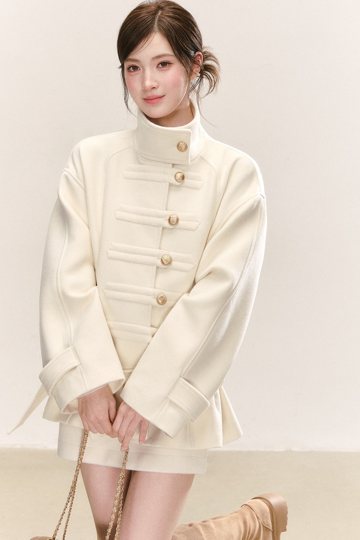 Loose Stand Collar Woolen Jacket