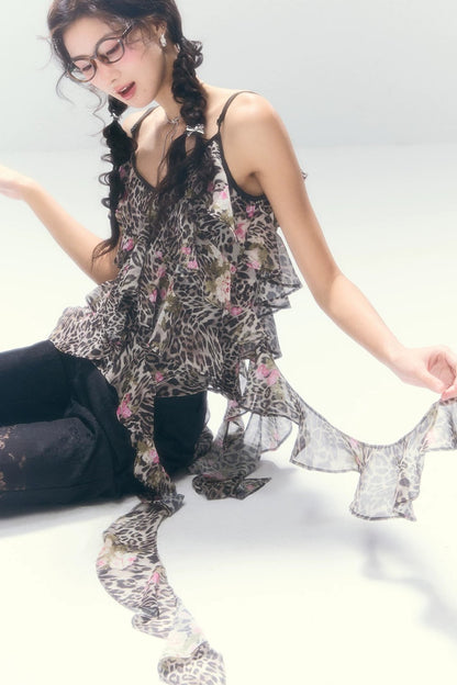 Leopard Print Irregular Chiffon Vest