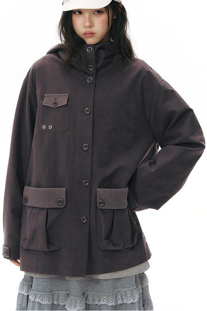 Workwear-Jacke mit Kapuze und Patchwork