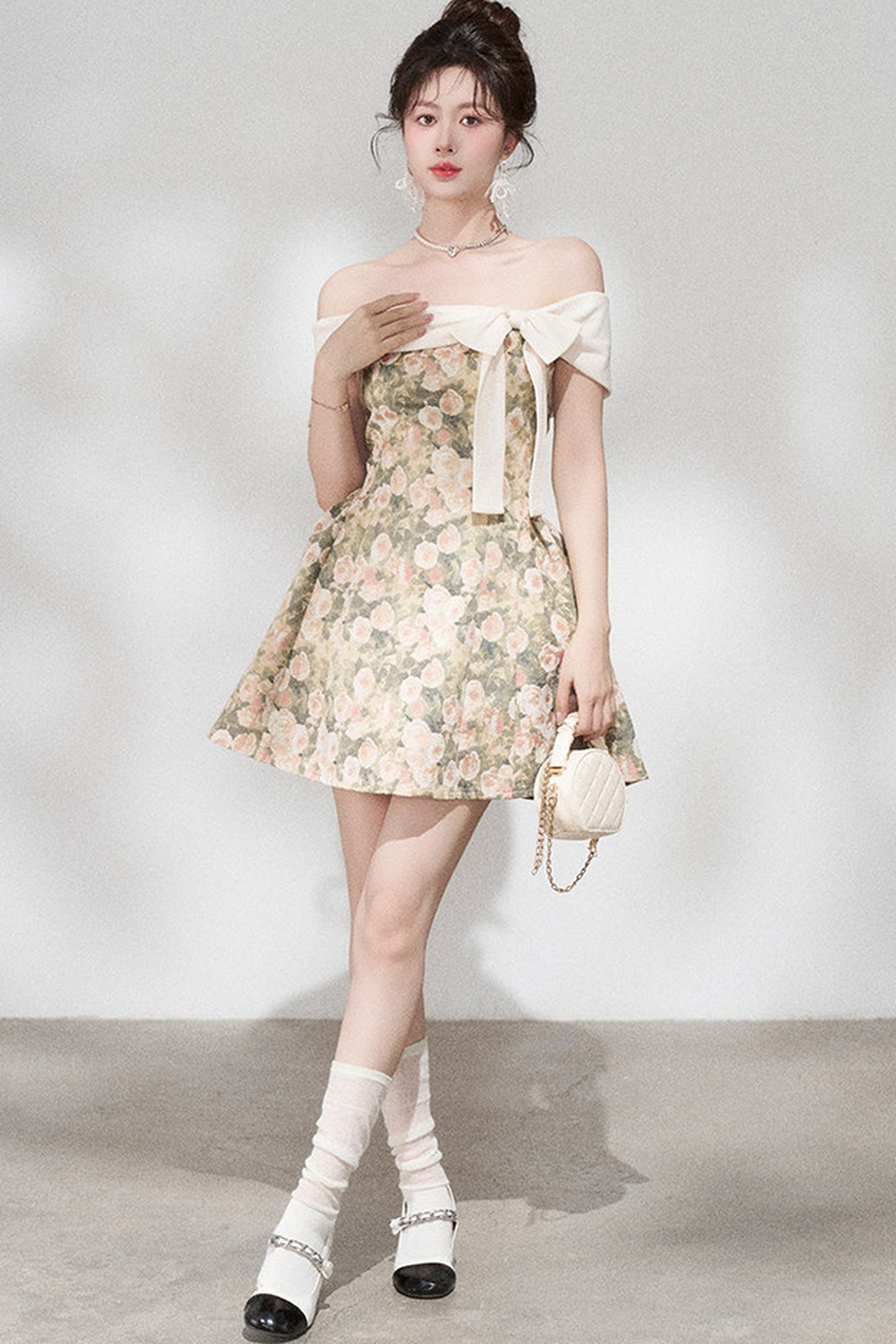 French Jacquard Off-Shoulder Dress