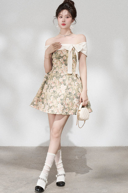 French Jacquard Off-Shoulder Dress