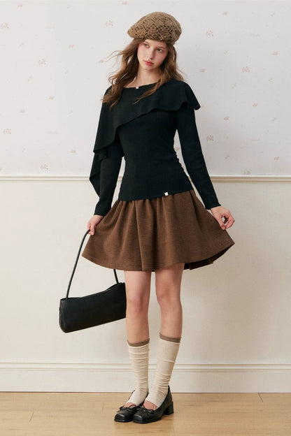 Cape-Schal echtes zweiteiliges gerafftes Stricktop-Set