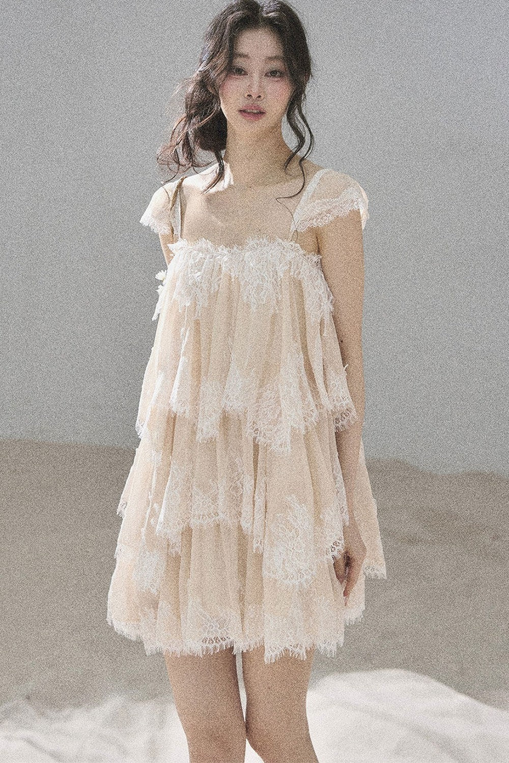 Asymmetric French Lace Mesh Top Set