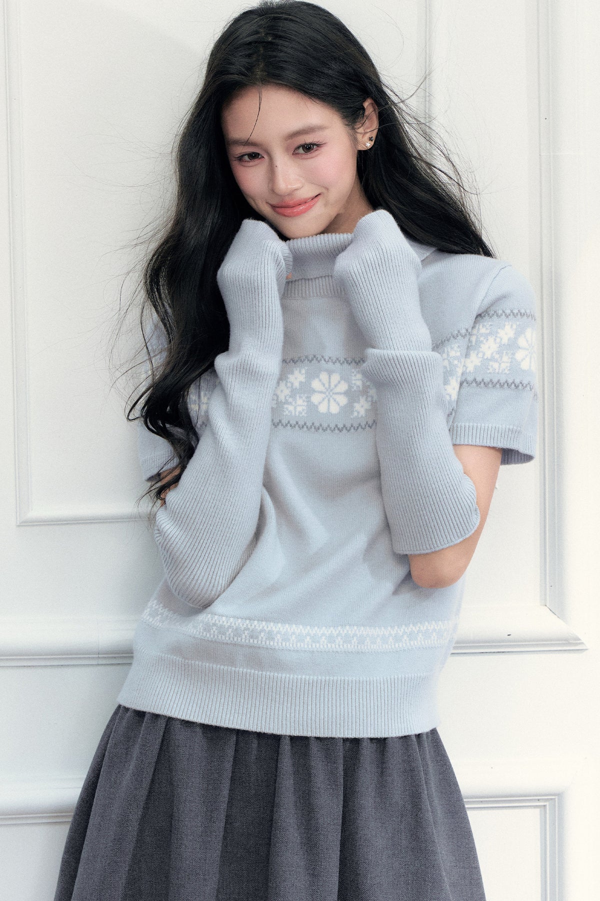 Vintage Fair Isle Jacquard Short-Sleeve Knit Top