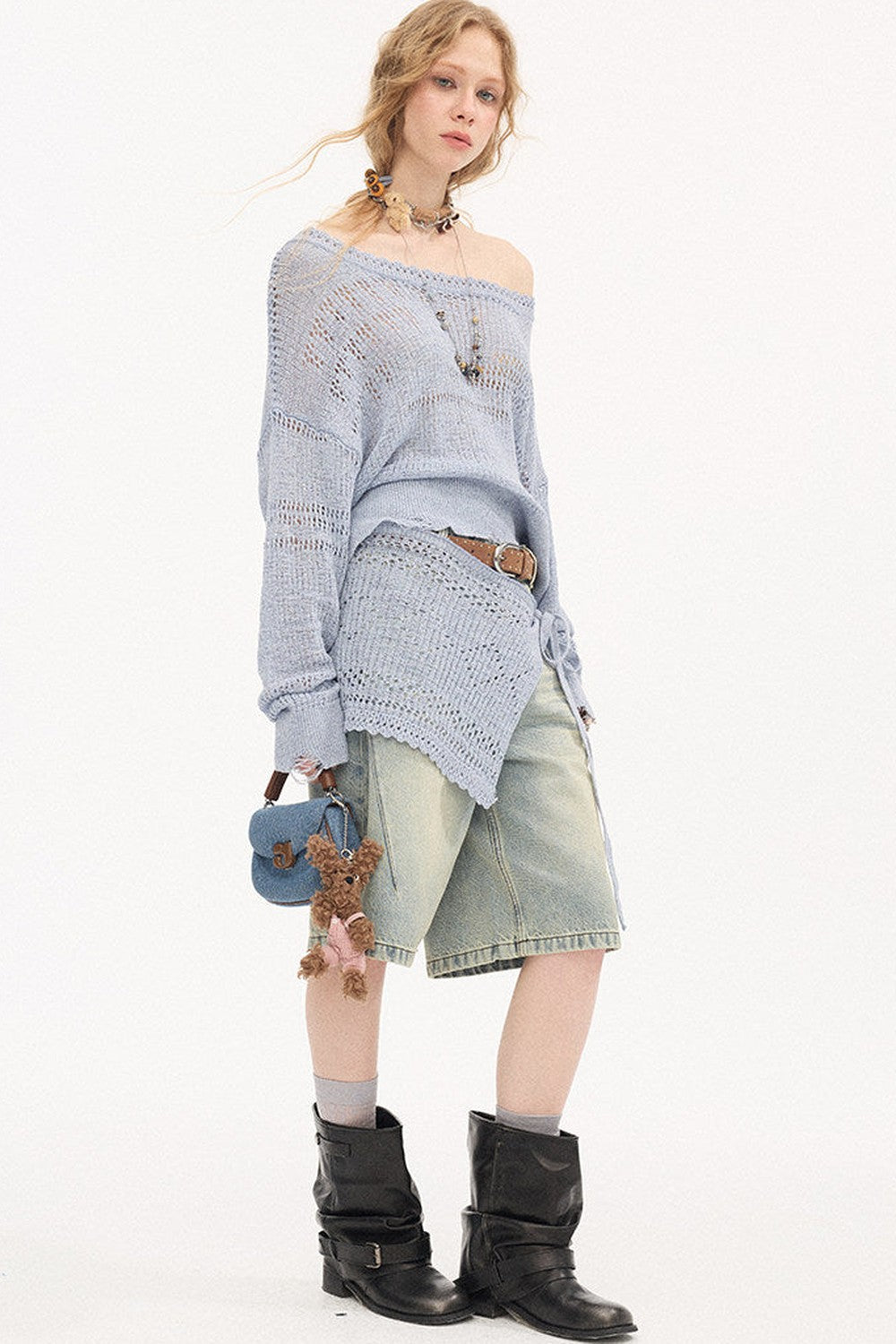 Asymmetrical Knit Off-Shoulder Top Set