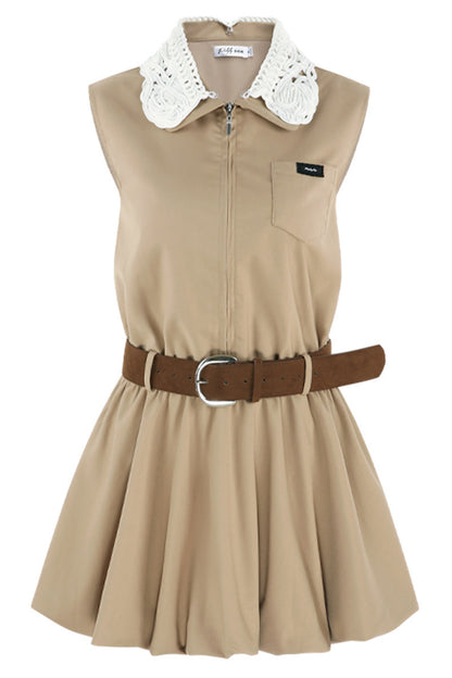 French Khaki Puff Dress