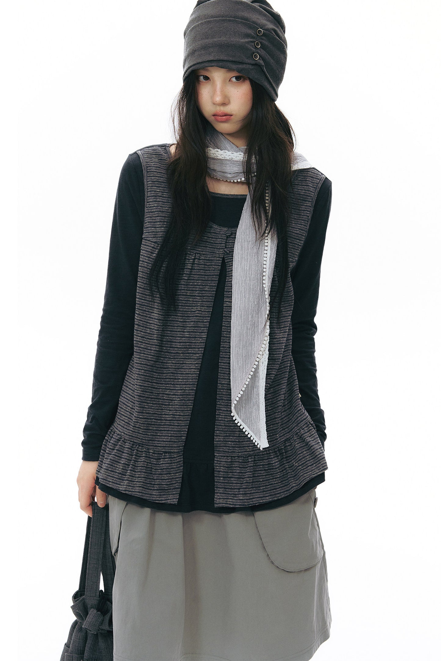 Striped Knit Patchwork Long-Sleeve Top