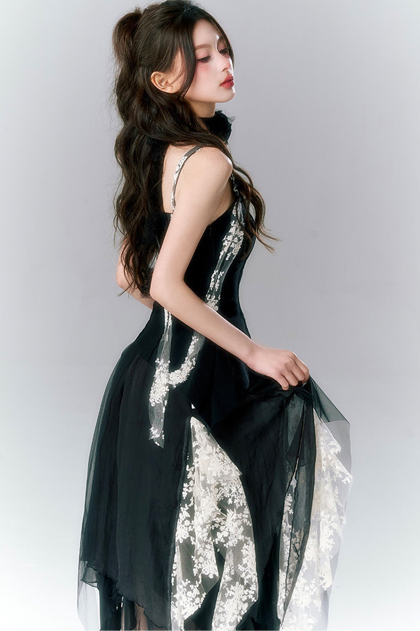 Französisches Gothic-Trägerkleid-und-Rock-Set