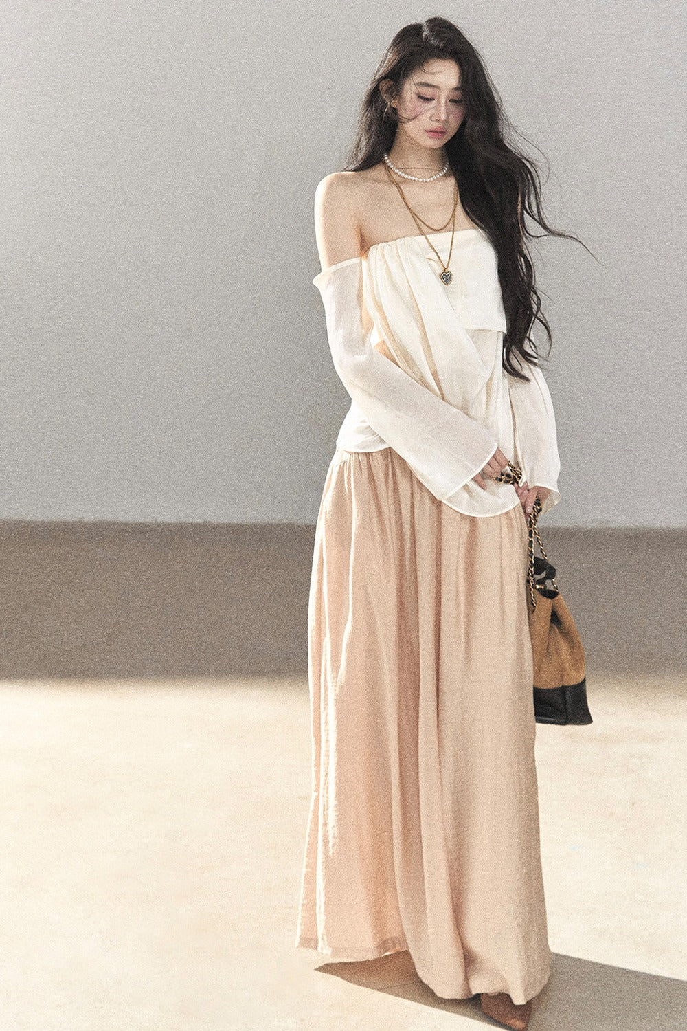 One-Shoulder Korean-Style Thin Chiffon Outerwear Blouse