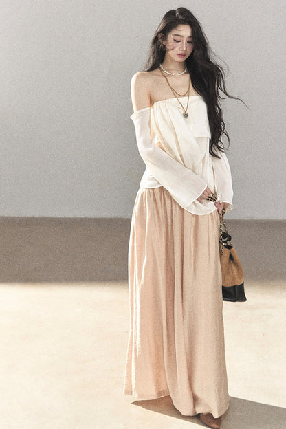 One-Shoulder Korean-Style Thin Chiffon Outerwear Blouse