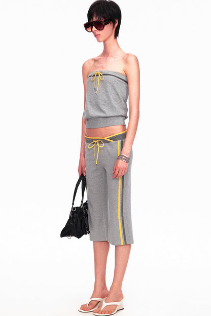 Low-Waist Color-Block Drawstring Knit Capri Pants