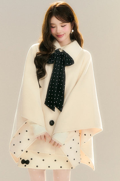 Miu 스타일 물방울무늬 케이프