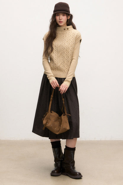 Layered-Look Knit Top and Skirt Set-Up