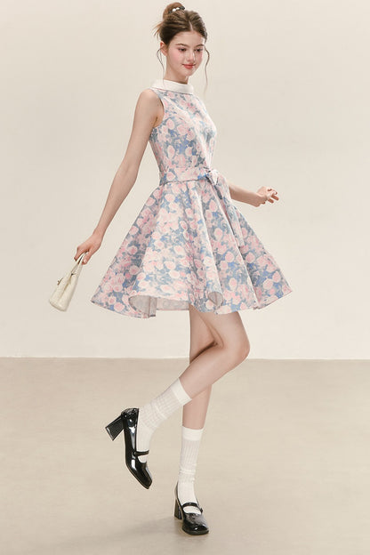 Ärmelloses A-Linien-Kleid mit Blumenmuster