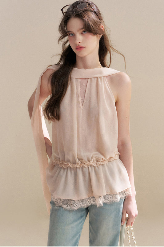French Chiffon Lace Ribbon Top