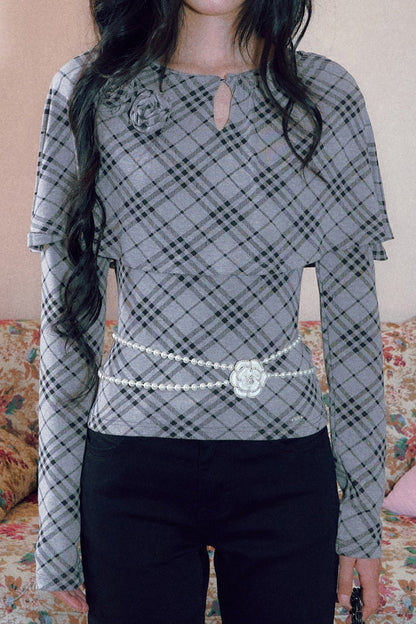 Floral Plaid Cape Top and Pants Set-Up