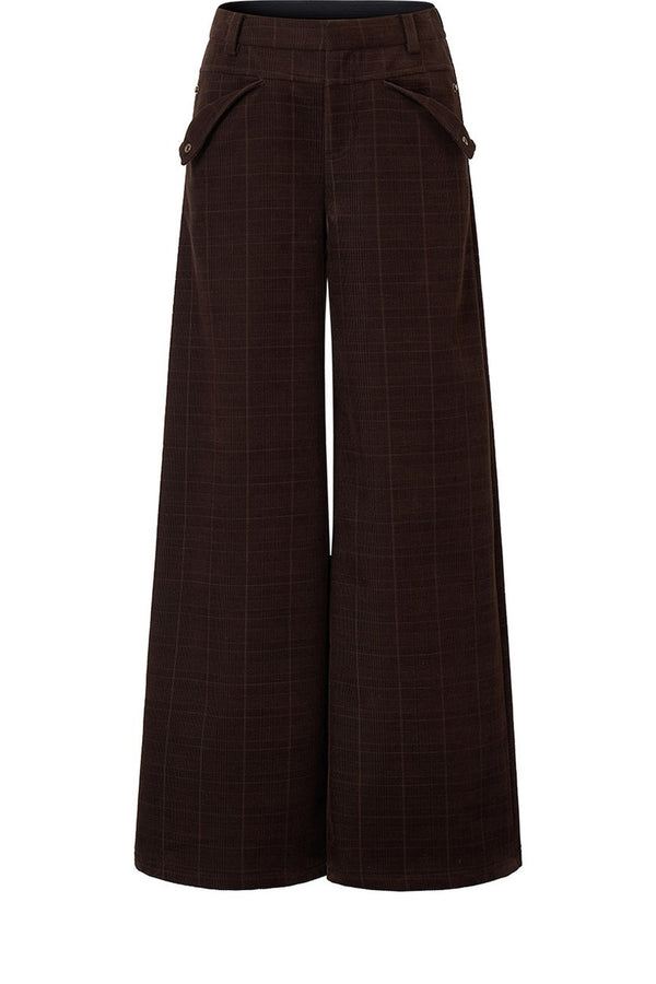 Plaid Corduroy Workwear Wide-Leg Pants