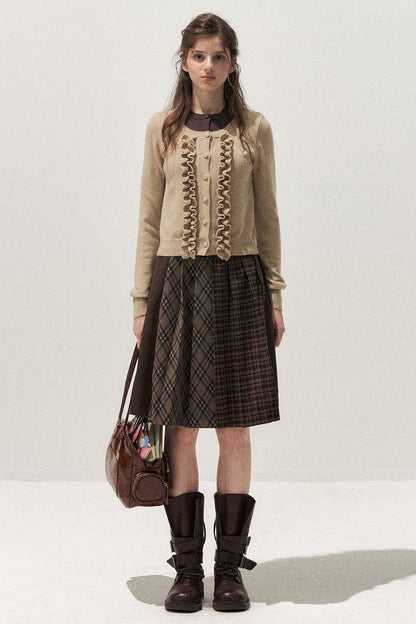 Retro Patchwork Pleated Skirt