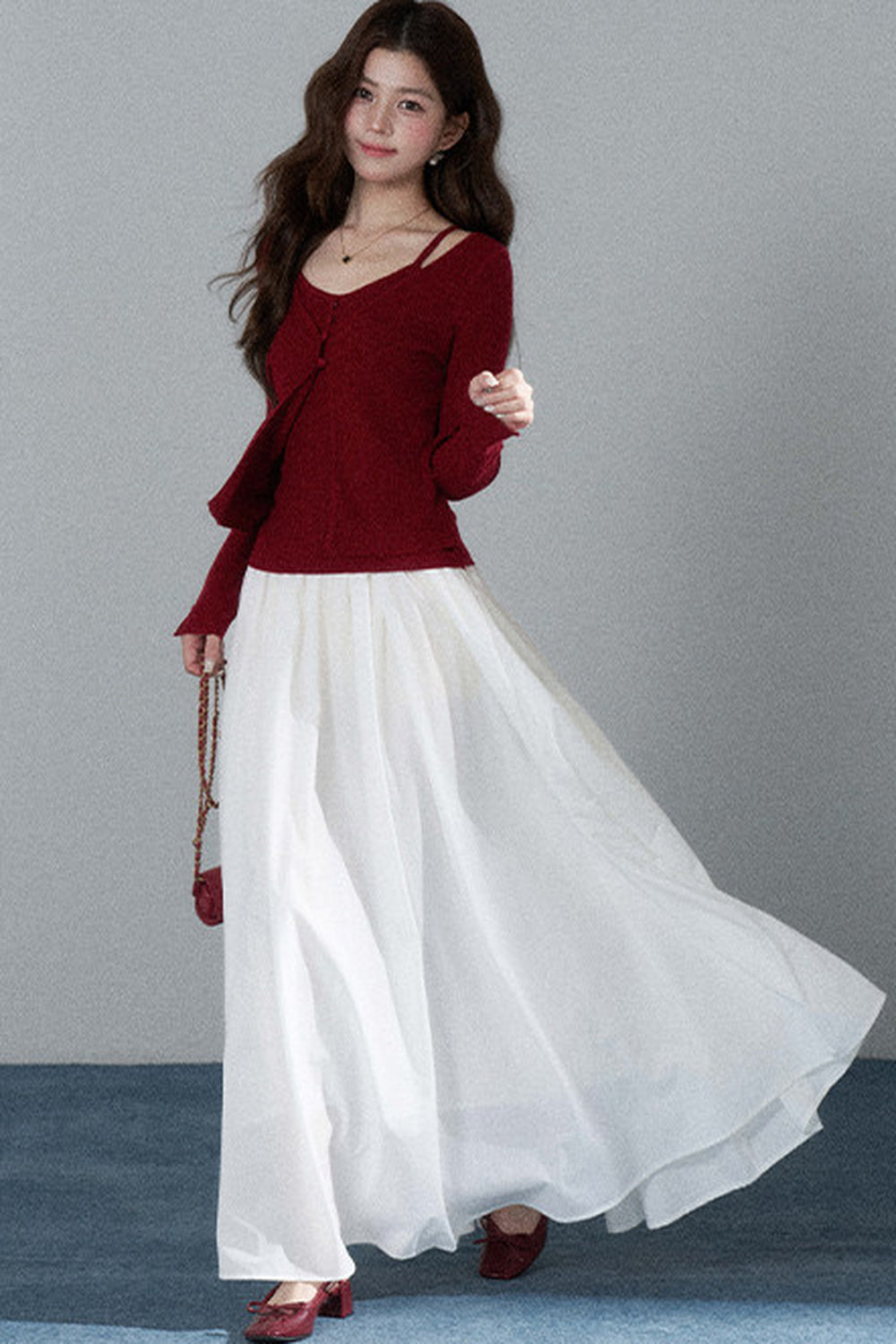 Red Layered-Look Knit Top