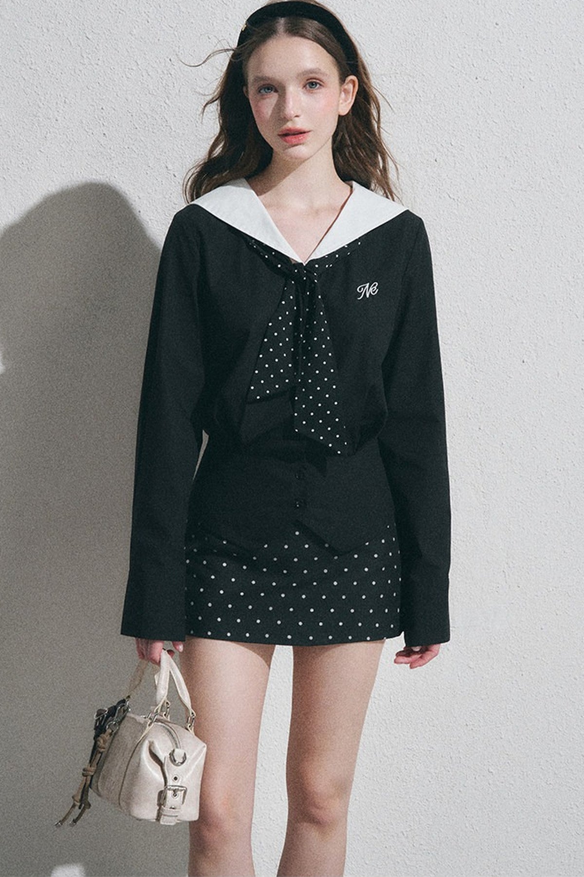 Classic Navy Collar Long-Sleeved Shirt