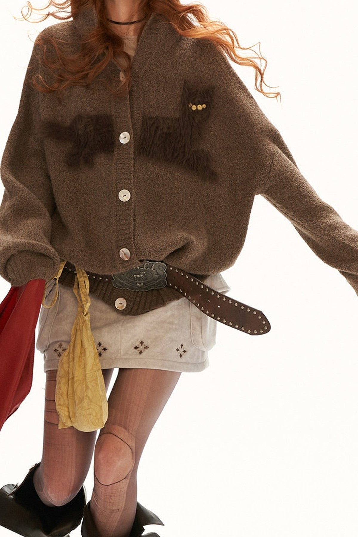 Cat Silhouette Hooded Air Fleece Cardigan
