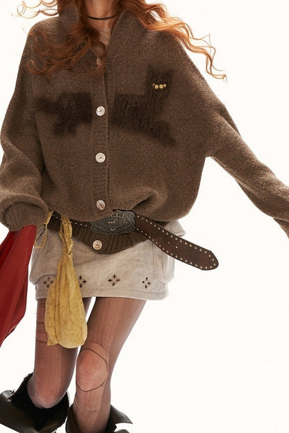 Cat Silhouette Hooded Air Fleece Cardigan