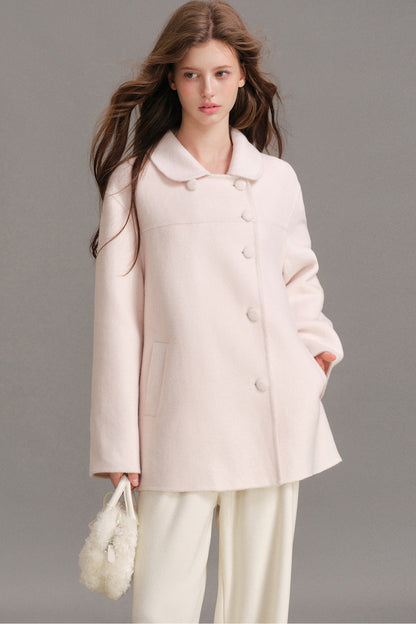Handmade Double-Sided Woolen Doll Collar Mid-Length Coat
