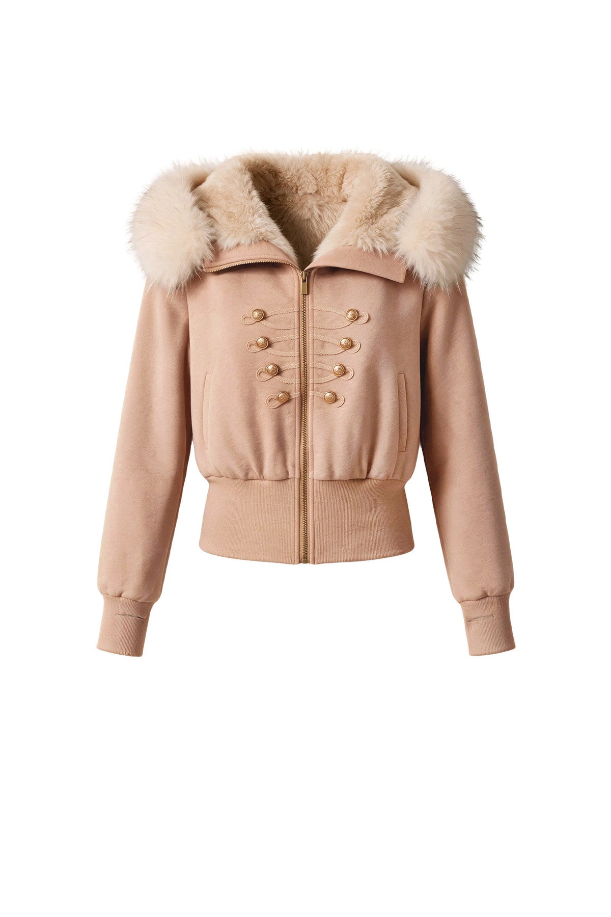 Large Fur Collar Hooded Fleece Jacket