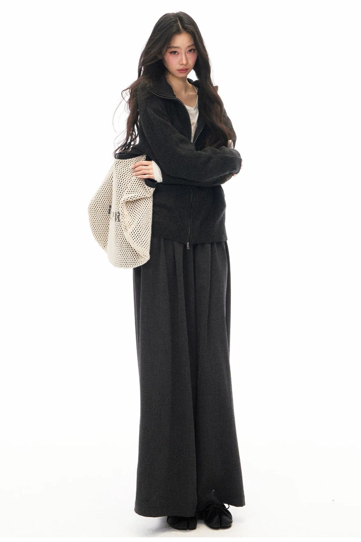Conjunto de cárdigan de punto con capucha y pantalones