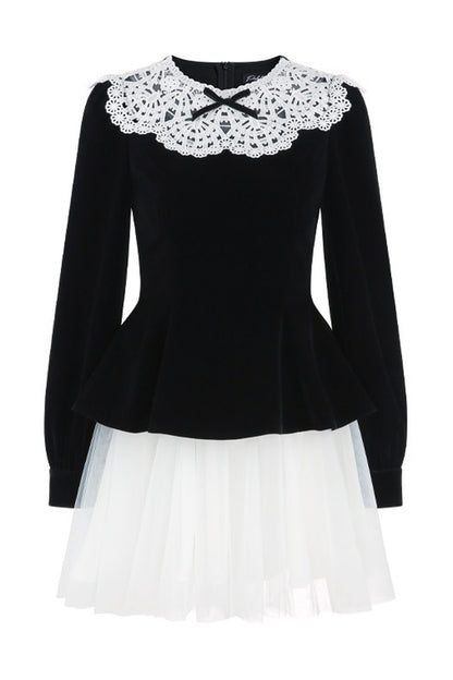 Black Velvet Lace Mesh Dress
