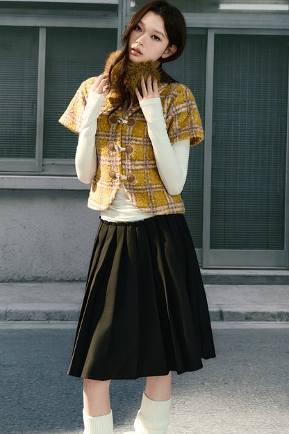 Retro Lapel Plaid Short-Sleeved Jacket
