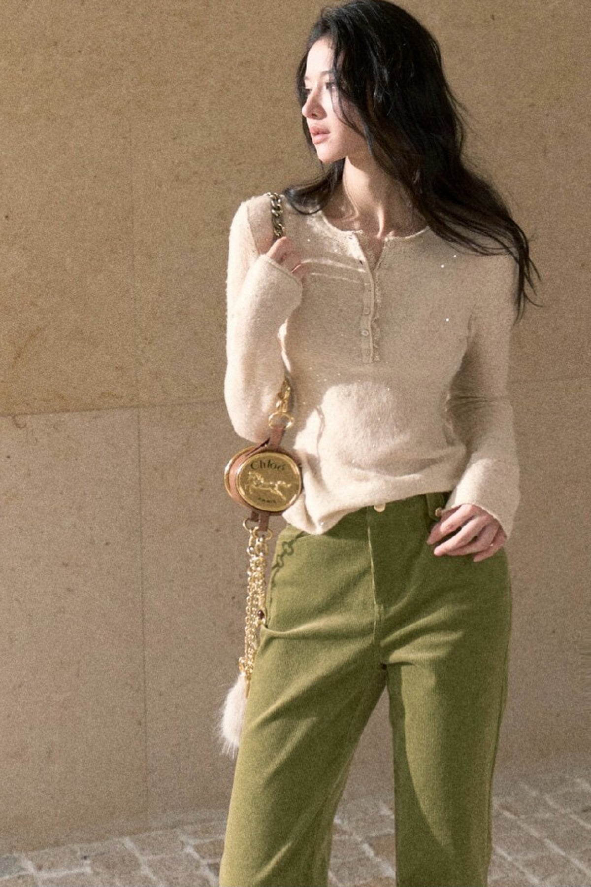 High-Waisted Corduroy Flared Belt Loops Pants