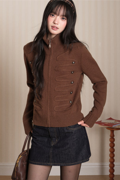 Napoleon Style Zipper Knit Cardigan
