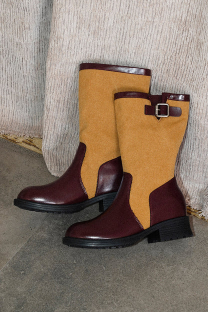 Round-Toe Wide Shaft Stacked Western Boots