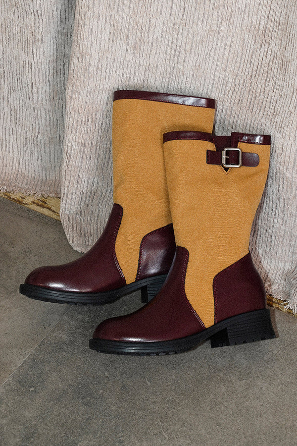 Round-Toe Wide Shaft Stacked Western Boots
